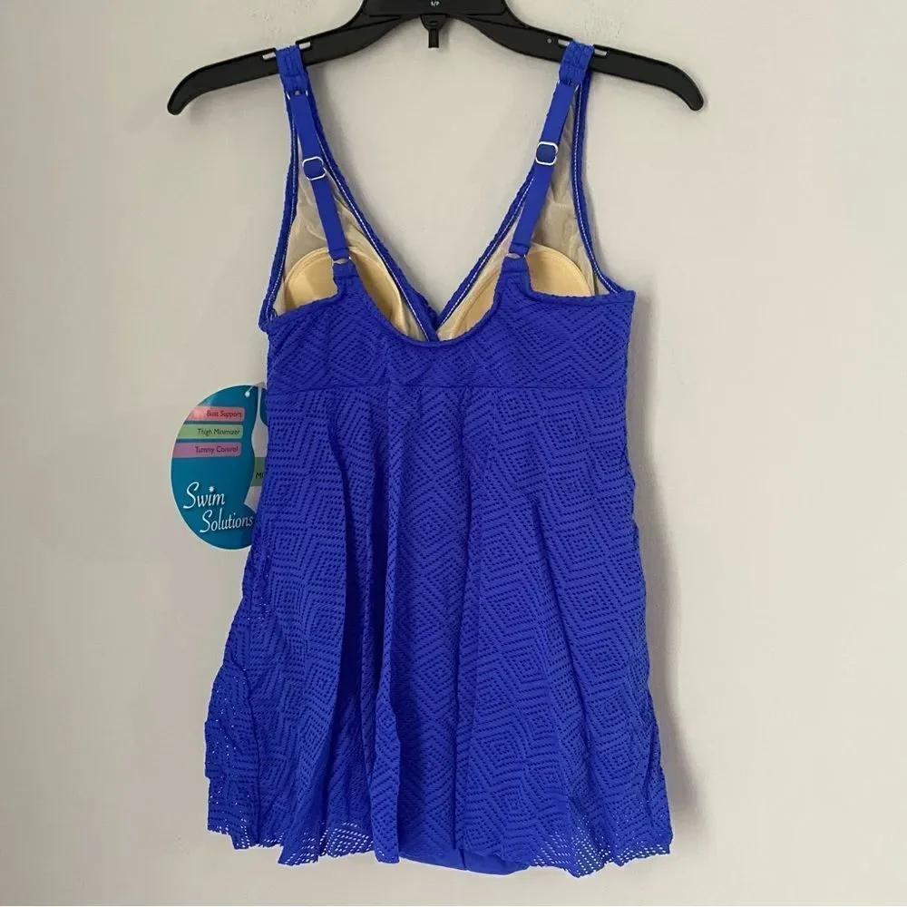 Swim Solutions Women's Flyaway Twist-Front Crochet Tummy-Control Swimdress 10 - Picture 4 of 5